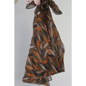 Vintage 100% Silk Autumnal Leaf Patterned Sheer Head Scarf